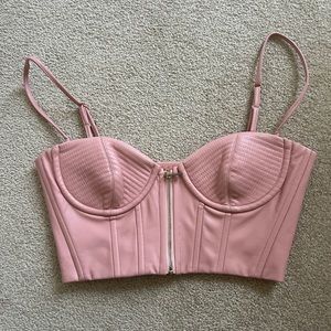 OH POLLY cropped pink leather corset top